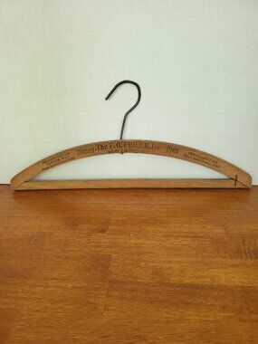 Vintage Wooden Advertising Clothes Hanger The F.G. FEILER, Inc Maplewood NJ T1